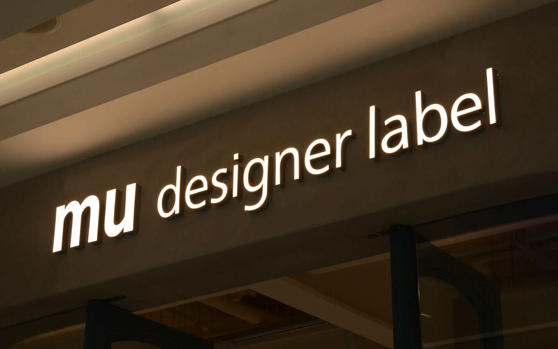 Face-lit Acrylic Channel Letters for Mu Designer Label